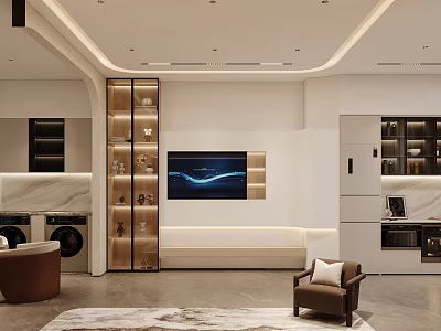 Modern Living Room Interior Design With TV Wall Storage Cabinets Sofa And Rug 3d model