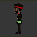 Cartoon Military Character In Black Uniform With Red Hat And Green Sash