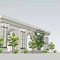Classical Garden Landscape Design With Arched Architecture Columns And Green Trees 3d model