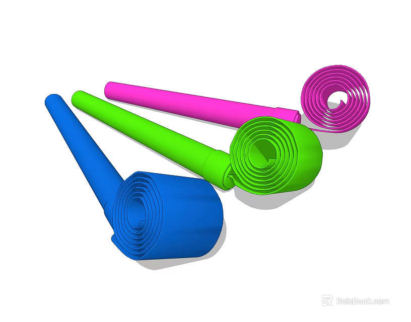 Vibrant Colorful Coiled Objects in Blue Green Pink and Purple 3d model 