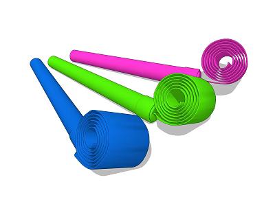 Vibrant Colorful Coiled Objects in Blue Green Pink and Purple 3d model