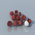 Red Lychee Fruits With White Pulp On Gray Reflective Surface 3d model