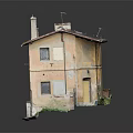 Old Two Story Building With Weathered Brown Facade Dark Roof Chimneys And Windows