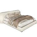 Light Colored Soft Upholstered Kids Bed with Plush Pillows and Cozy Blanket