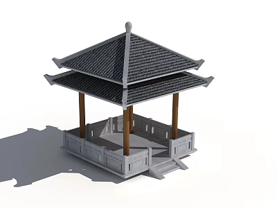 Traditional Chinese Pavilion With Double Layered Tile Roof And Wooden Pillars 3d model