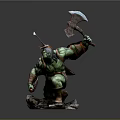 Detailed Orc Warrior Statue Holding Large Battle Axe In Dynamic Stance 3d model