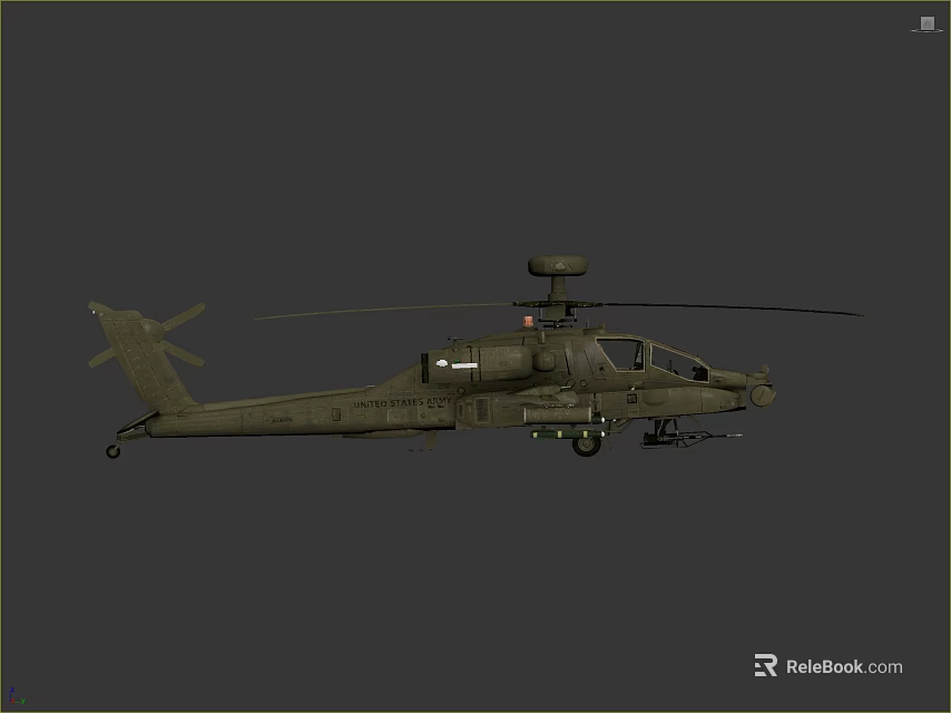 Military Olive Green Attack Helicopter Featuring Main Rotor Radar And Weapon System 3d model 