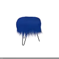 Blue Fluffy Furry Ottoman With Slim Modern Metal Legs Design