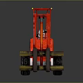 Red Industrial Forklift With Operator Cab Metal Forks And Large Wheels