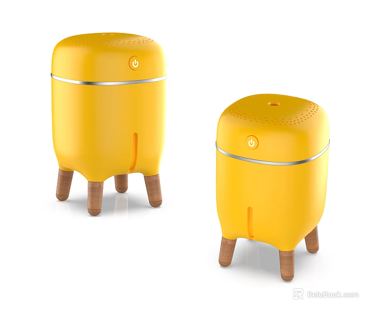 Two Small Yellow Daily Electrical Appliances With Wooden Legs Circular Top And Modern Design 3d model 