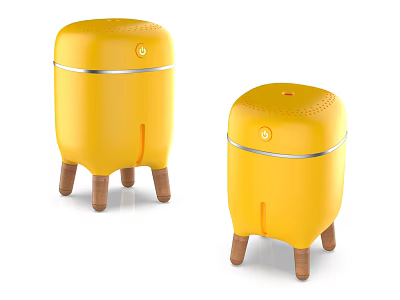 Two Small Yellow Daily Electrical Appliances With Wooden Legs Circular Top And Modern Design 3d model