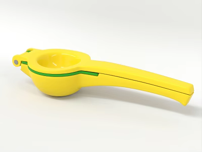 Yellow Manual Citrus Juicer with Green Accents and Ergonomic Handle for Fresh Juice 3d model