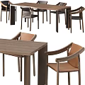 Modern Wooden Dining Table And Chairs Set With Ergonomic Armrests And Brown Upholstered Seats