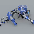 Outdoor Blue Kids Playground With Slides Climbing Structures And Circular Platform 3d model