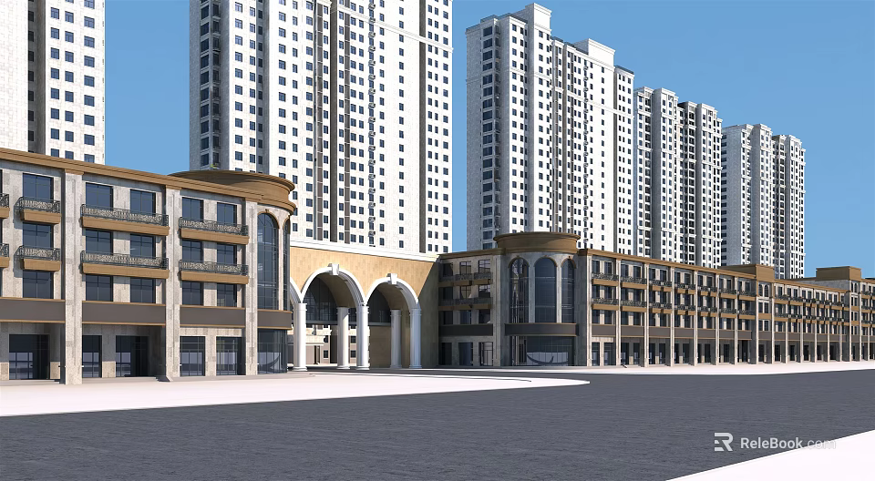 Modern High Rise Residential Buildings With Commercial Plaza And Open Space 3d model 