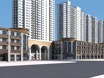 Modern High Rise Residential Buildings With Commercial Plaza And Open Space 3d model