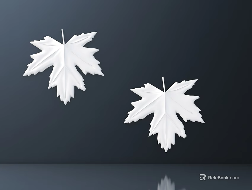 Exquisite Carved Maple Leaves Decoration in White Against Dark Background 3d model 