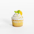 Delicious Lemon Cupcake With White Frosting Lemon Slice And Mint Leaves In Yellow Paper Cup