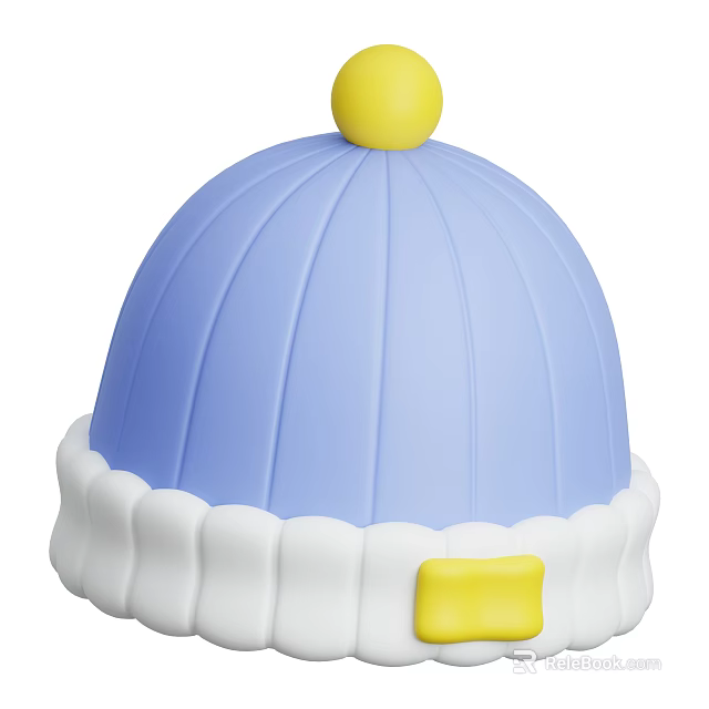 Blue Hat With Yellow Pom Pom And White Ruffled Brim Yellow Square Accent 3d model 