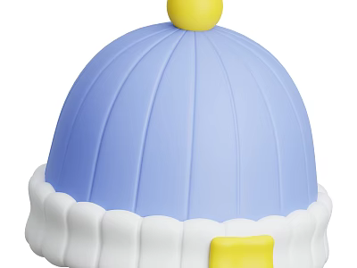 Blue Hat With Yellow Pom Pom And White Ruffled Brim Yellow Square Accent 3d model