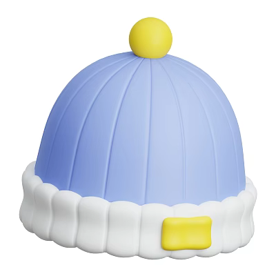 Blue Hat With Yellow Pom Pom And White Ruffled Brim Yellow Square Accent 3d model