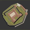 Detailed Medieval Castle Model With Red Roofs Stone Walls And Green Grass