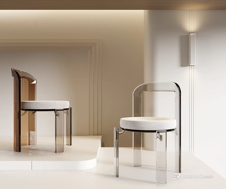 Modern Dining Chairs With Wooden Frame Transparent Acrylic Legs And White Seat Design 3d model 