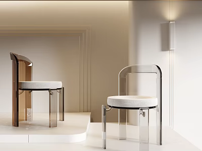 Modern Dining Chairs With Wooden Frame Transparent Acrylic Legs And White Seat Design 3d model