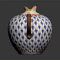Elegant White Ceramic Teapot With Blue Leaf Pattern Golden Handle And Ornate Lid