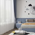 Kids Room Interior With Starry Sky Theme Moon Astronaut Decor Blue Furniture And Planet Rug