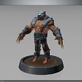Bear Headed Warrior Character With Muscular Body Fur Armor And Claw Weapons On Display Stand