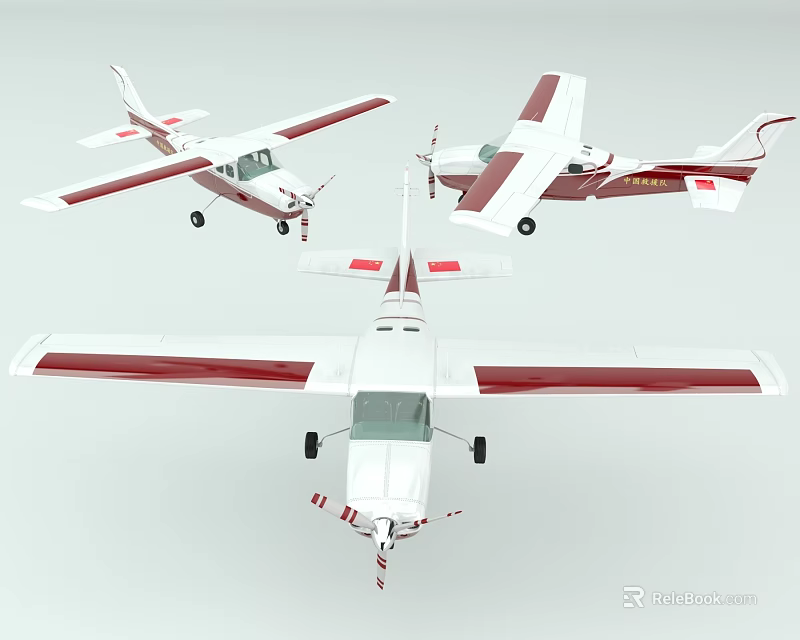 Red and White Airplane Models Shown From Multiple Angles With Detailed Design 3d model