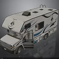 Luxury White Recreational Vehicle with Open Door Roof Rack and Decorative Lines