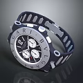 BVLGARI Chronograph Watch With Black Dial White Markers And Blue Perforated Strap
