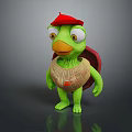 Cute Cartoon Reptile Turtle Character With Red Hat Green Body And Big Eyes