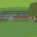 Modern Wooden Pergola with Glass Roof Stairs and Platform in Mountain Greenery