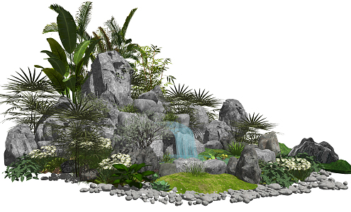 New Chinese style landscape sketch rockery stone landscape sketch courtyard landscape 3d model