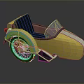Classic Yellow Motorcycle With Black Leather Seat Retro Sidecar And Chrome Details