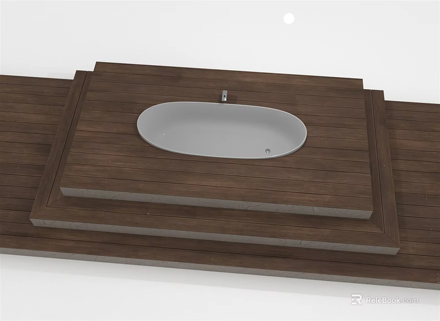 Modern Bathroom Interior Featuring Oval White Bathtub On Wooden Step Platform 3d model 