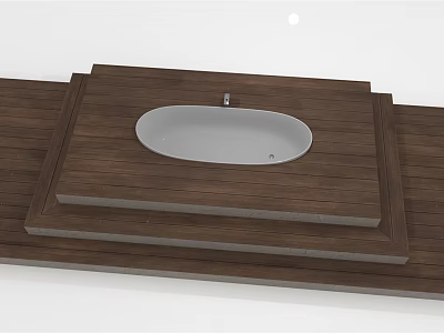 Modern Bathroom Interior Featuring Oval White Bathtub On Wooden Step Platform 3d model