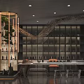 Modern Restaurant Interior With Wine Racks Bar Counter Green Plant And Chandelier