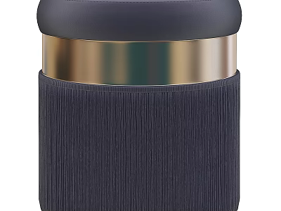 Dark Blue Sofa Stool With Round Padded Seat Golden Accent Band And Pleated Fabric 3d model