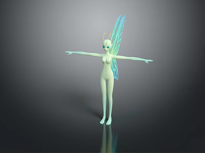 Pale Fairy Character With Glowing Blue Wings And Outstretched Arms In Game Movie 3d model