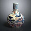 Antique Chinese Porcelain Vase With Dragon Pattern Blue White Red Decorative Home Decor
