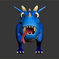 Cute Blue 3D Cartoon Dragon Character With White Horns Spikes And Tongue