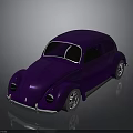 Purple Vintage Beetle Car Featuring Sleek Body Silver Wheels And Dark Background Reflection