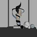 Sleek Spiral Metal Sculpture With Silver Black Design And Illuminated Interior Decorative Spheres
