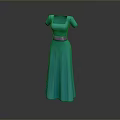 Turquoise Long Dress With Short Sleeves And Pink Belt Design