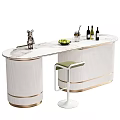 Modern Bar Counter With Light Green Cabinet Marble Top And Fruit Platter Green Plant Wine Bottles