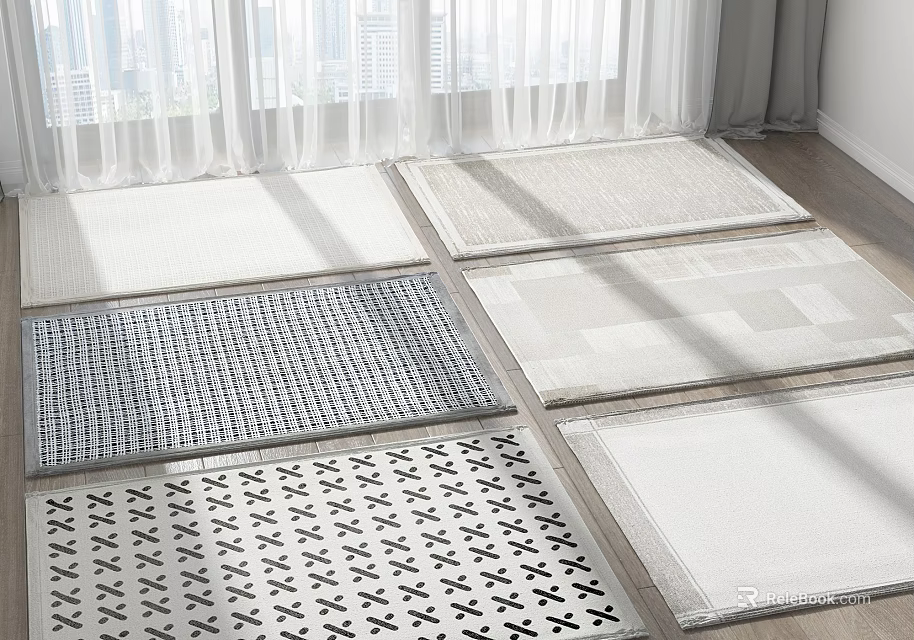Square Rugs With Various Geometric Patterns And Textured Designs In Neutral Tones For Indoor Spaces 3d model 